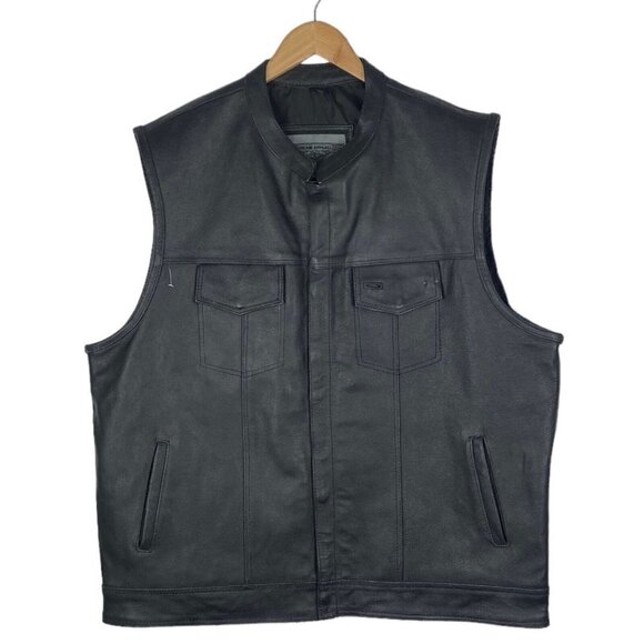 Dream Apparel Black Leather Lined Motorcycle Biker Vest Preacher Collar SZ 54 - Picture 1 of 11
